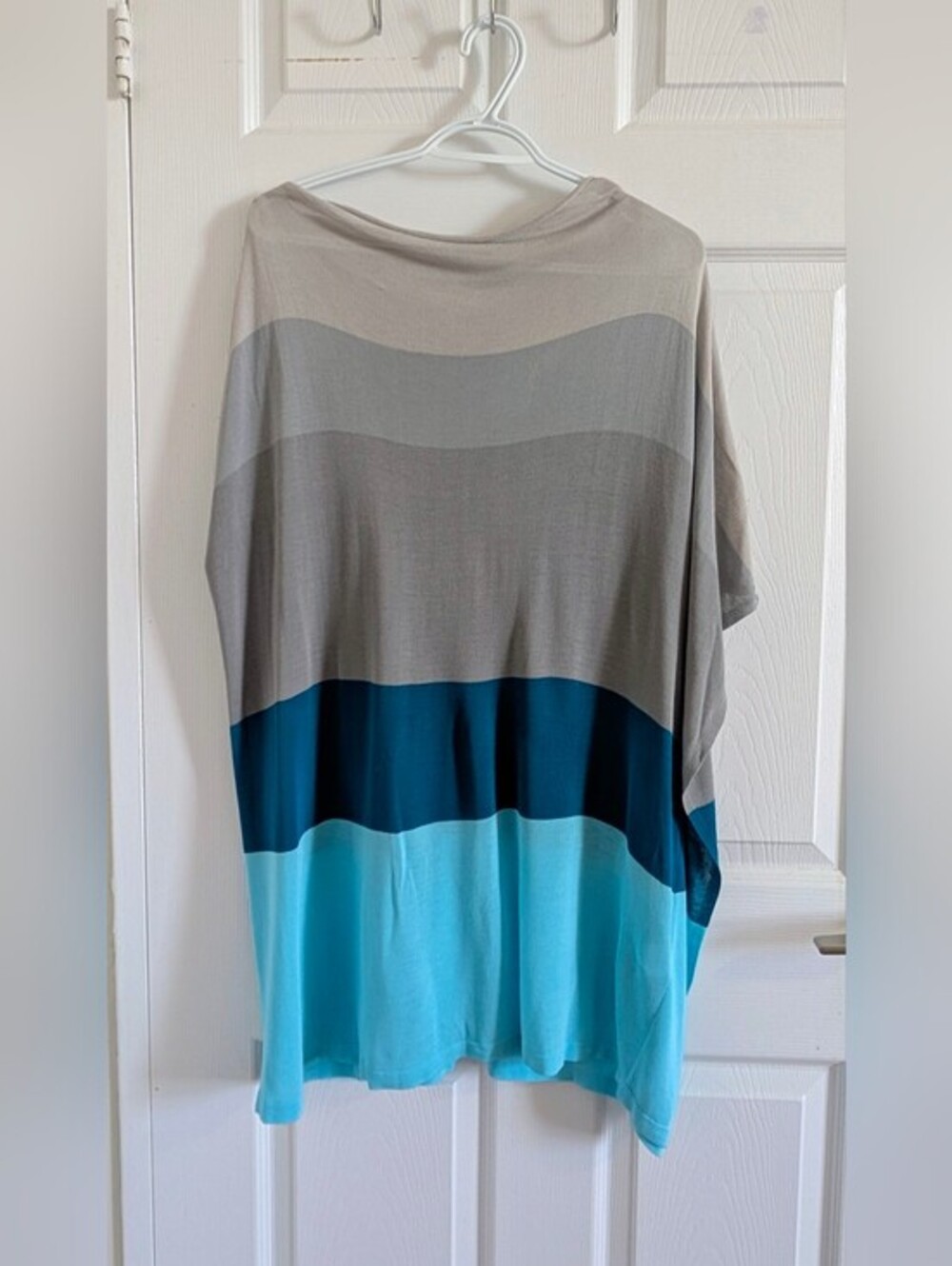 Asymmetric Colorblock Batwing tunic Top Blue Grey Minimalist Office Chic S/M